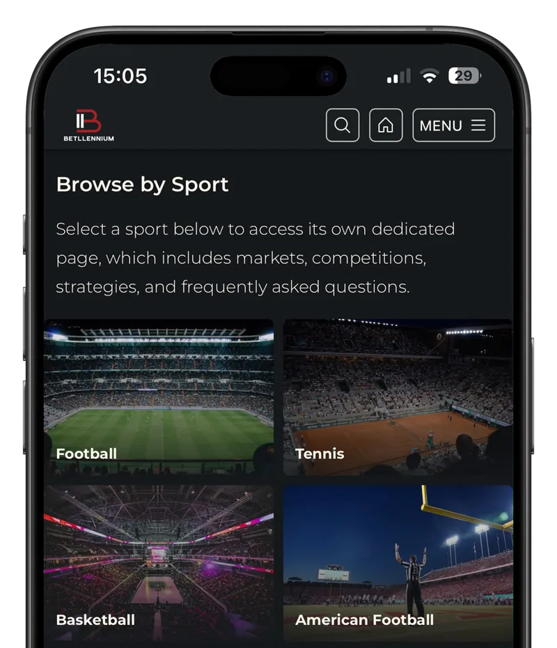 Betllennium sports betting site preview on mobile phone